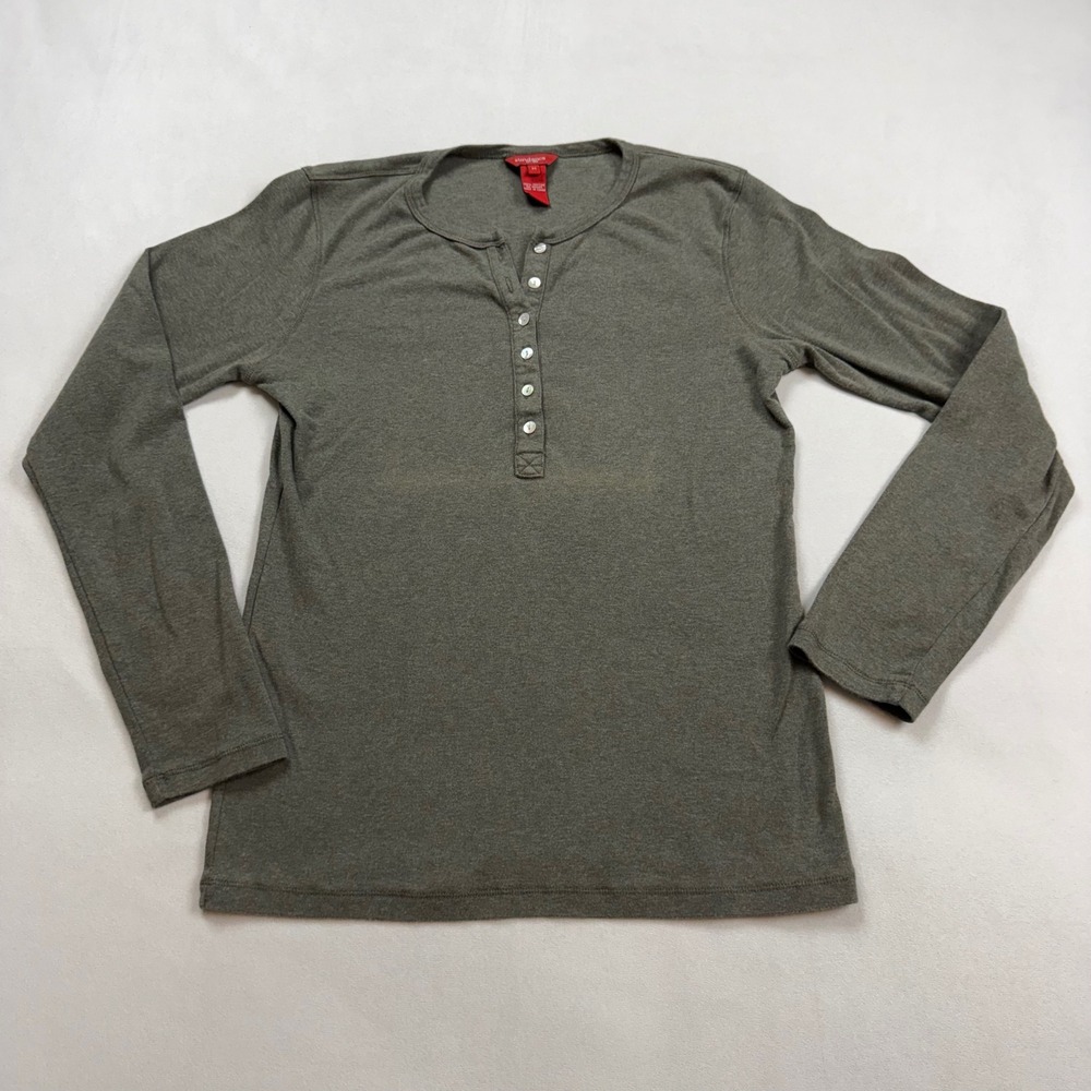 Sundance Womens Medium Olive Green Cotton Long Sleeve Henley Top Multi Button